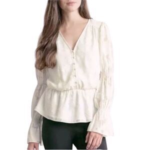 Elizabeth and James cream ivory floral peplum bell sleeve top size small